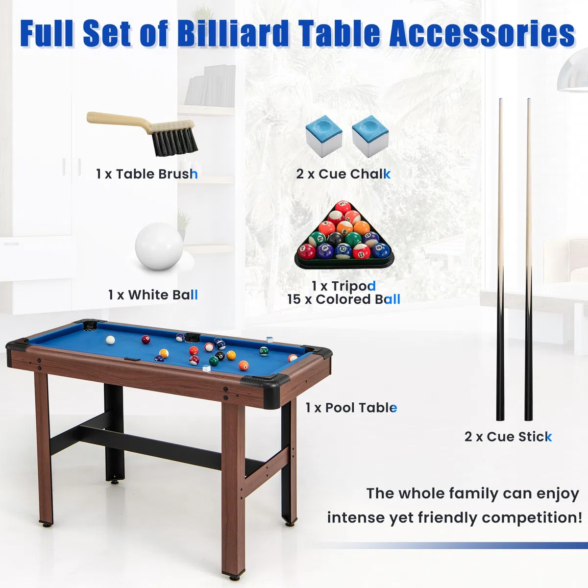 HOMASIS Tavolo da Biliardo, Mini Tavolo da Biliardo in Legno con 16 Palline, 2 Steccole, 2 Gessi, Triangolo, Spazzola, Gioco da Carambola da Casa, Bar, per Bambini e Adulti, 122 x 61 x 76 cm