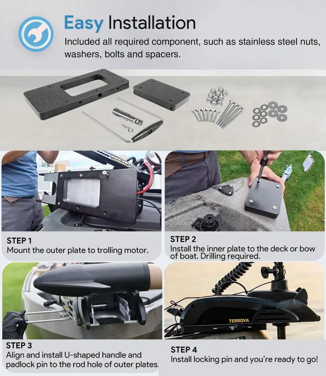 MKA-21 Supporto a sgancio rapido per motori a traina - Sostituzione perfetta per Minn Kota 1854021 - Compatibile con Ulterra, Terrova, PowerDrive, Deckhand 40 - Materiale composito antiruggine