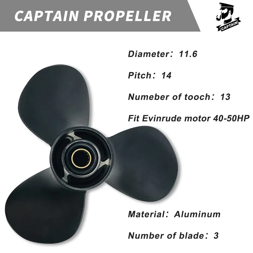 Boatman Elica fuoribordo misura 40-50 (4 tempi) HP BRP, Johnson Evinrude OMC Stern Drive in alluminio Prop Engines, 13 Spline