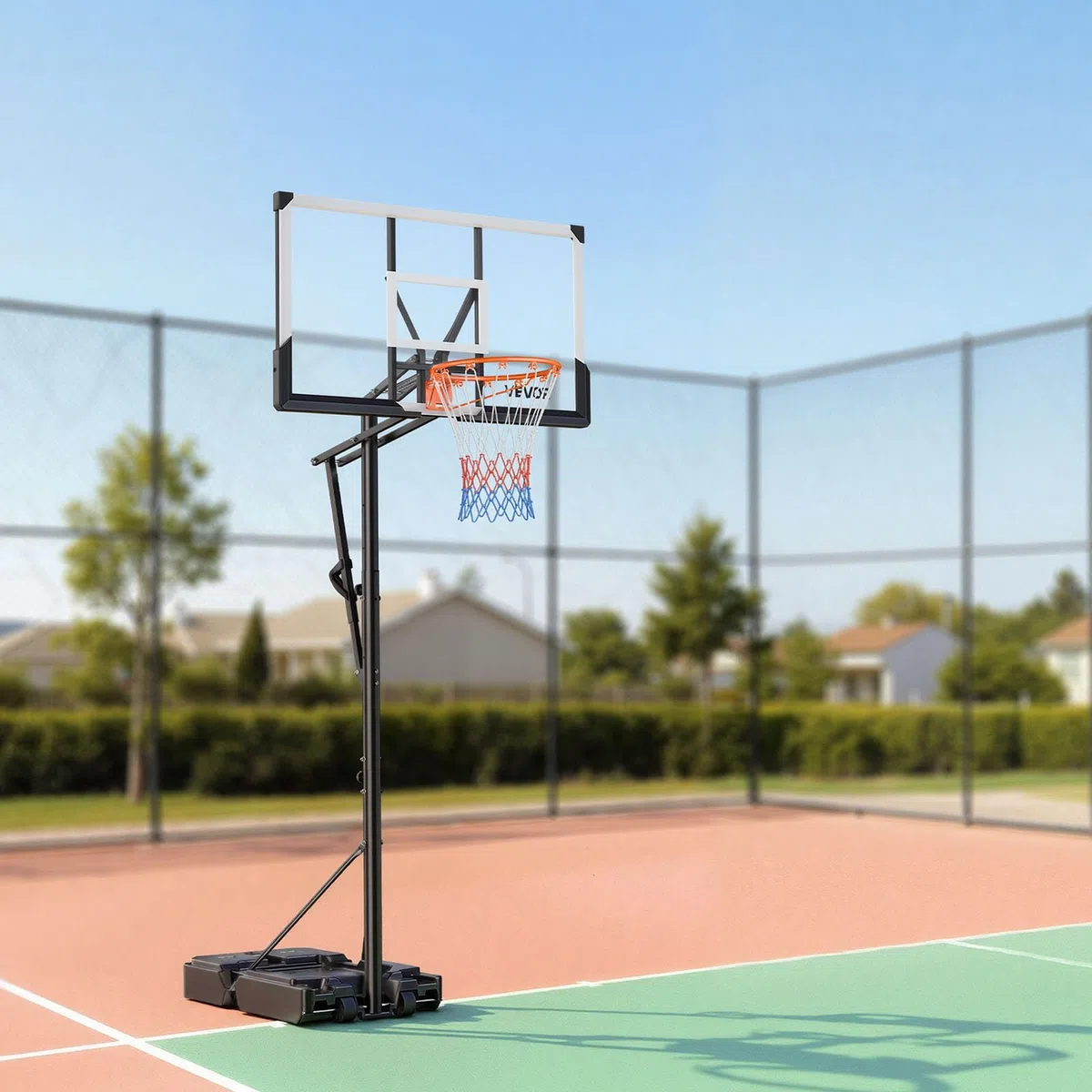 VEVOR Supporto da Basket Portatile Massimo 3,05 m Pallacanestro da Esterno con Piedistallo Regolabile in Altezza Design di Sollevamento, con Ruote e Tabellone PC da 1117,6 mm, per Cortili, Scuole
