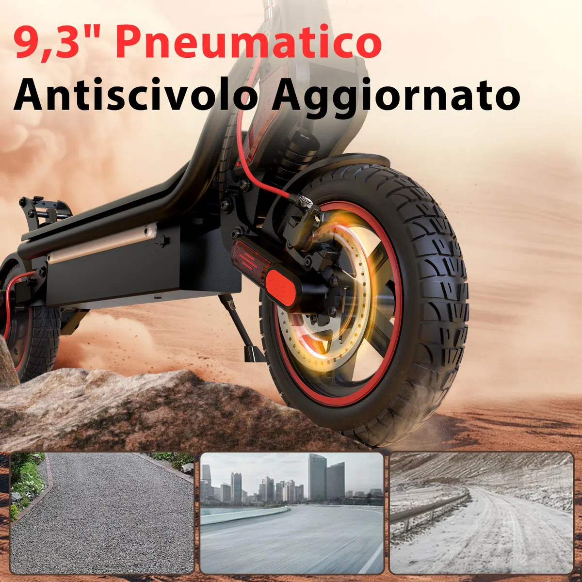 W8 500W Monopattino Elettrico Fuoristrada Con Frecce, 10Ah Batteria, Quattro velocità 6/10/15/25km/h, 45-50 Km Autonomia, 2 Sistemi Di Frenata, Controllo App,Pieghevole, Carico 120Kg