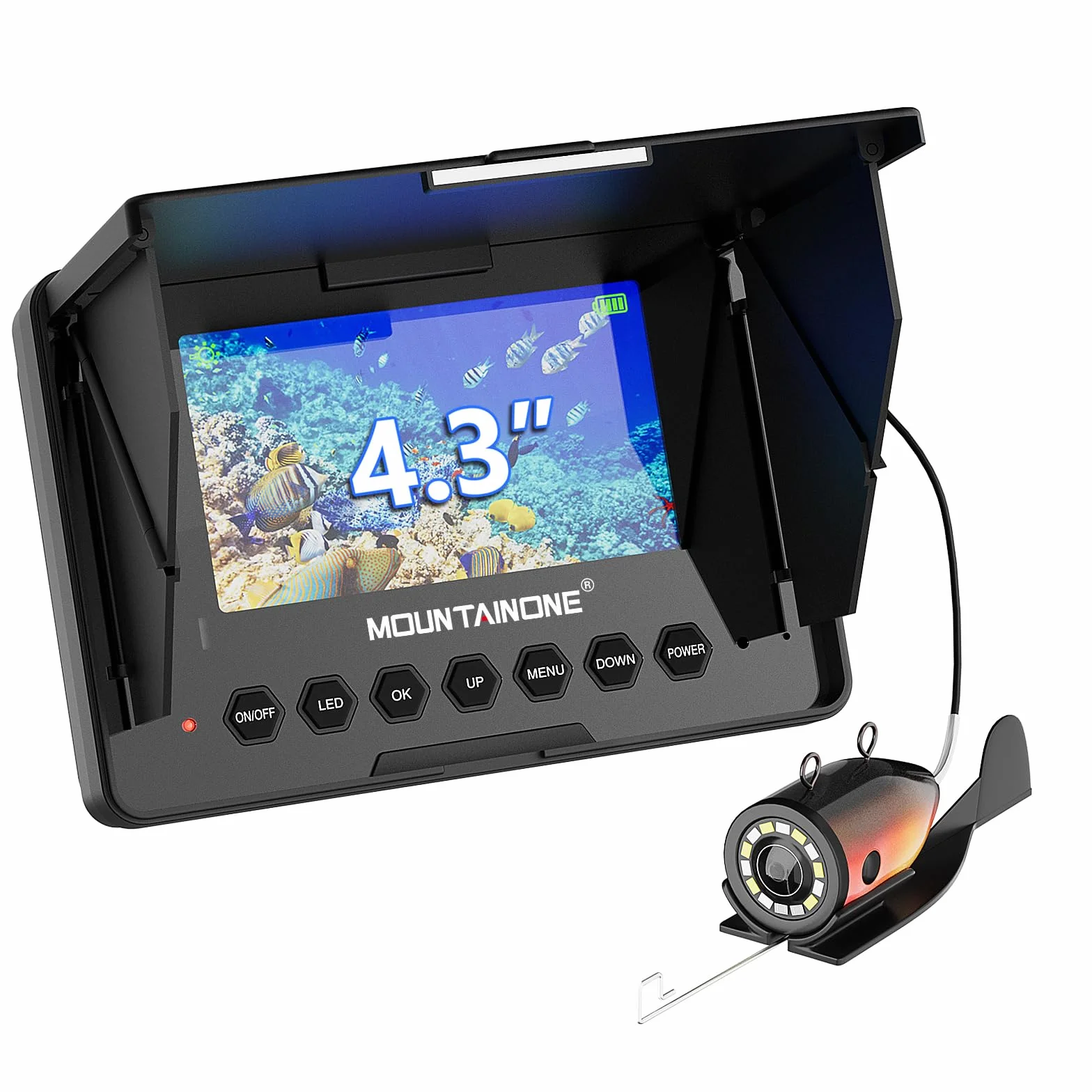 Fishfinder con Monitor 4.3" IPS, Telecamera Subacquea per Pesca con Batteria 8500mAh, HD 1200TVL Fotocamera Subacquea con Visione Notturna per Pesca su Ghiaccio, Lago e Mare