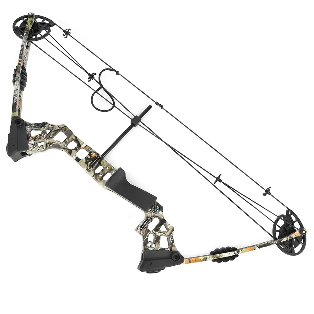 Set arco compound pronto per la caccia - Potenza di trazione 20-70 libbre, lunghezza di trazione 24“-30”, velocità 320 fps, completo di tutti gli accessori per la caccia e il tiro al bersaglio