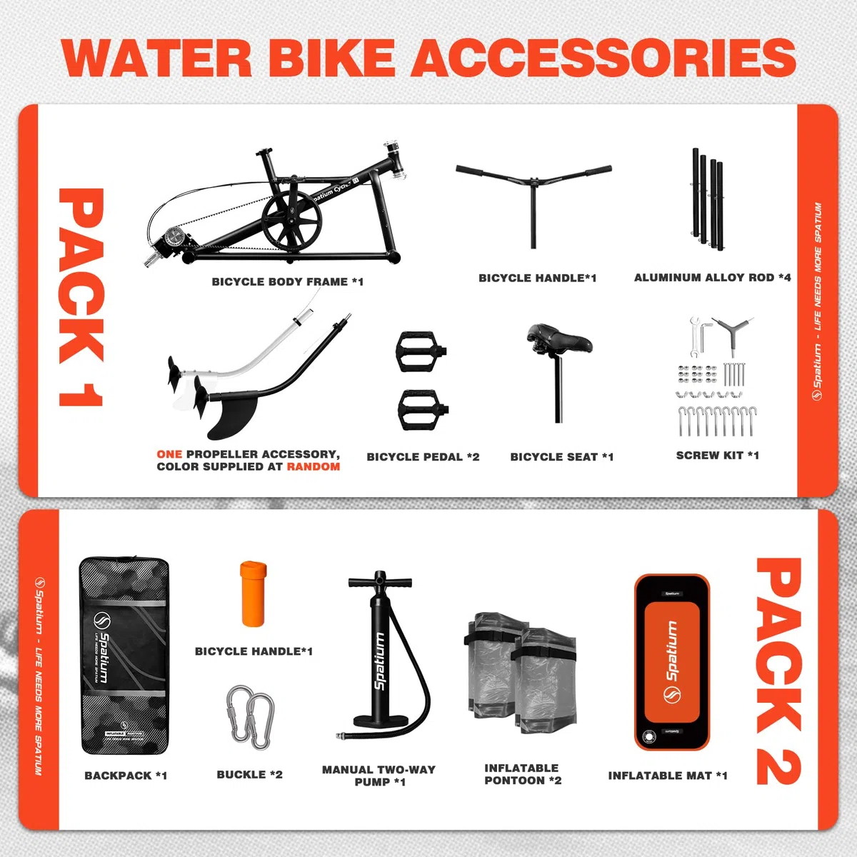 Spatium Biciclette ad acqua per lago, gonfiabili, 3.0, per adulti, gonfiabili, pontone, acqua, 3 foglie, elica monopezzo, marcia posteriore, SUP, acqua con tappetino, nero arancione +