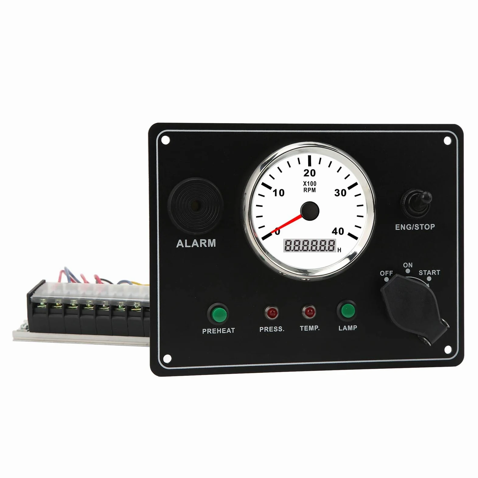 Pannello Strumenti per Barche, Quadro Strumenti per Barche con Tachimetro Multifunzione Motori 4000 RPM Arresto Avvio ON OFF Allarme Temperatura Acqua IP67 Impermeabile (24V)