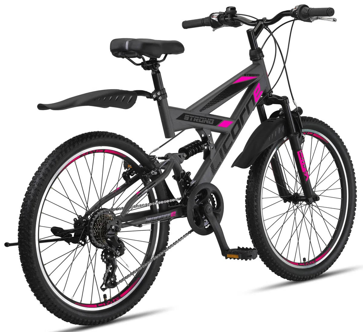 Licorne Bike Premium Mountain Bike Strong da 26 pollici, bicicletta per ragazzi, ragazze, donne e uomini, con cambio Shimano a 21 marce, sospensioni complete