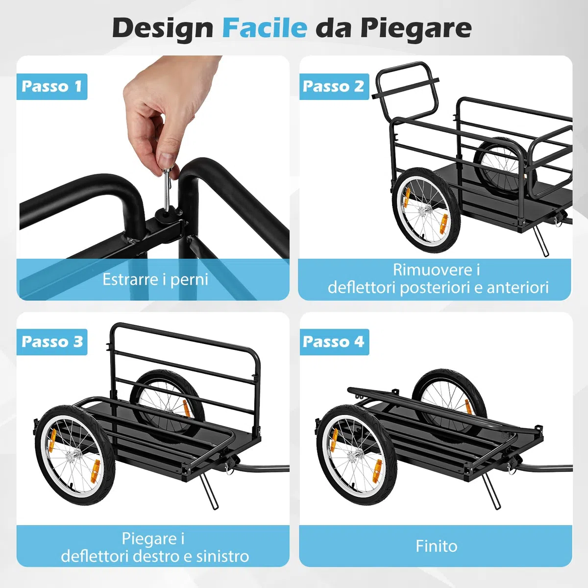 COSTWAY Carrello Cargo per Bicicletta Pieghevole, Rimorchio per Bici con Copertura in Tessuto Oxford e Ruote Pneumatiche con Relfettori, Carrello per Bici con Portata di 55 kg, 145,5 x 61 x 58 cm