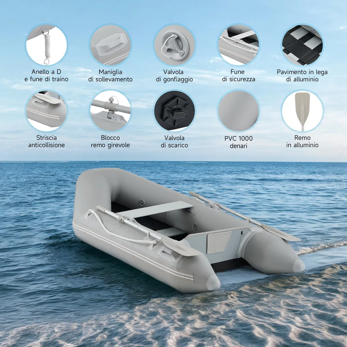 DARTMOOR 2.3 m Gommone Gonfiabile per Adulti 230x130x33cm Tender Gommone per 2 Persone capacità 300 kg Gommone Fondo in Lega Alluminio per Pesca Nautica Gioco Compatibile con Motore Fuoribordo