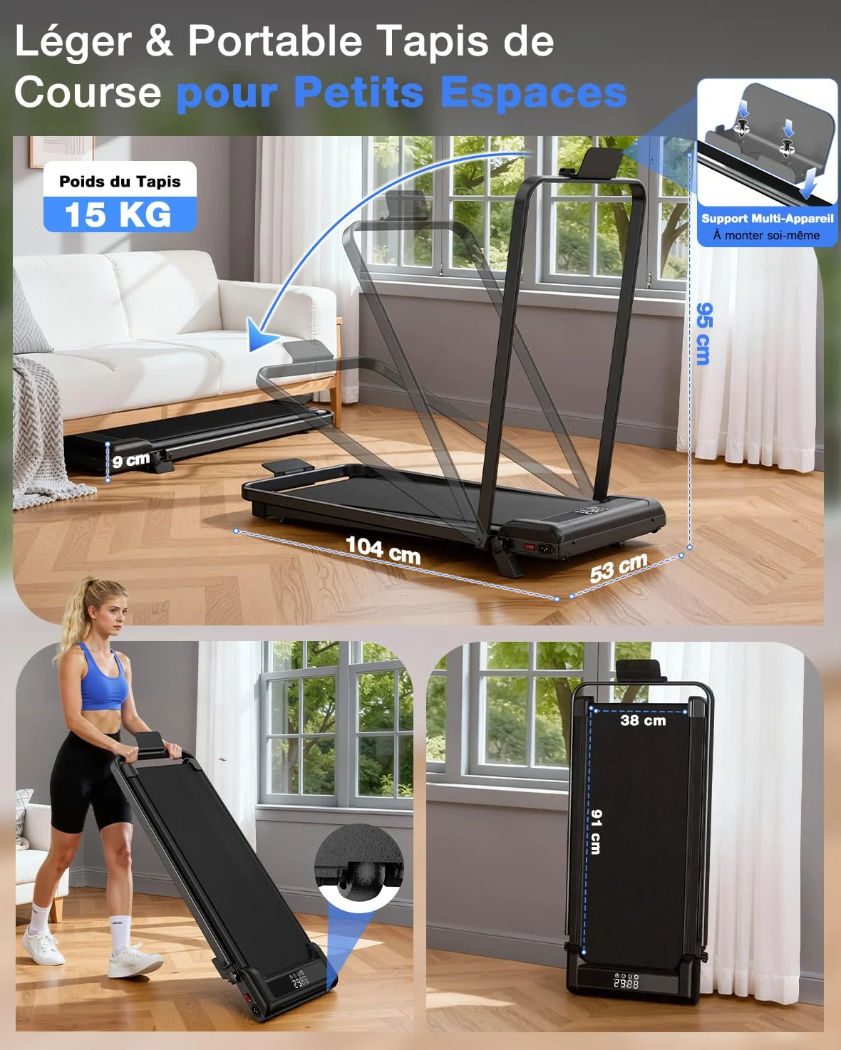 Tapis Roulant Elettrico 4 in 1 Pieghevole con Inclinazione 8% – 3.0CV Motore Silenzioso, 10 km/h, Sistema di Ammortizzazione, Schermo LED, Salvaspazio per Casa e Ufficio