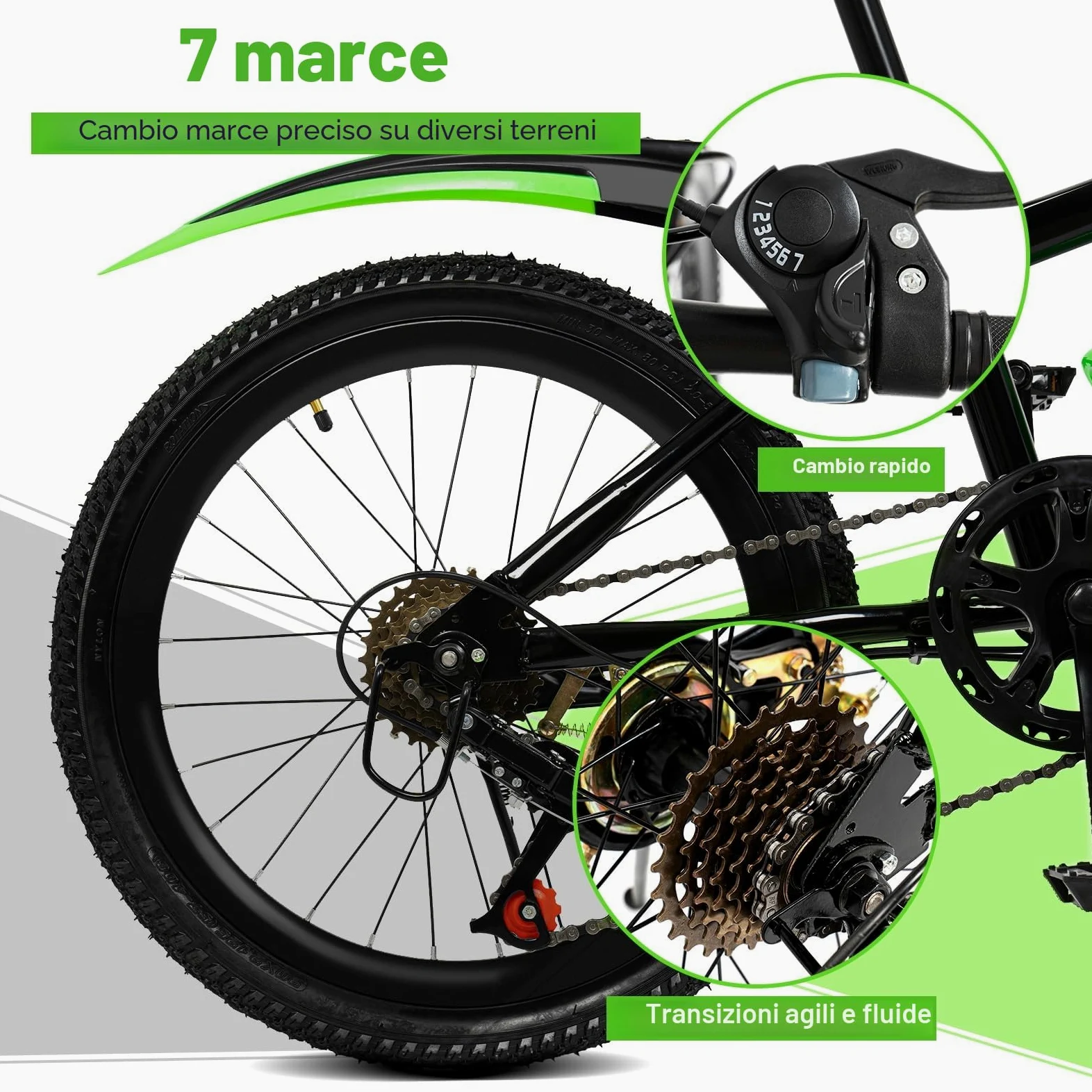 Mountain Bike per bambini per ragazzi e ragazze, mountain bike a 7 marce con parafango, bici da 20 pollici per 6 7 8 9 10 11 12 anni adolescenti