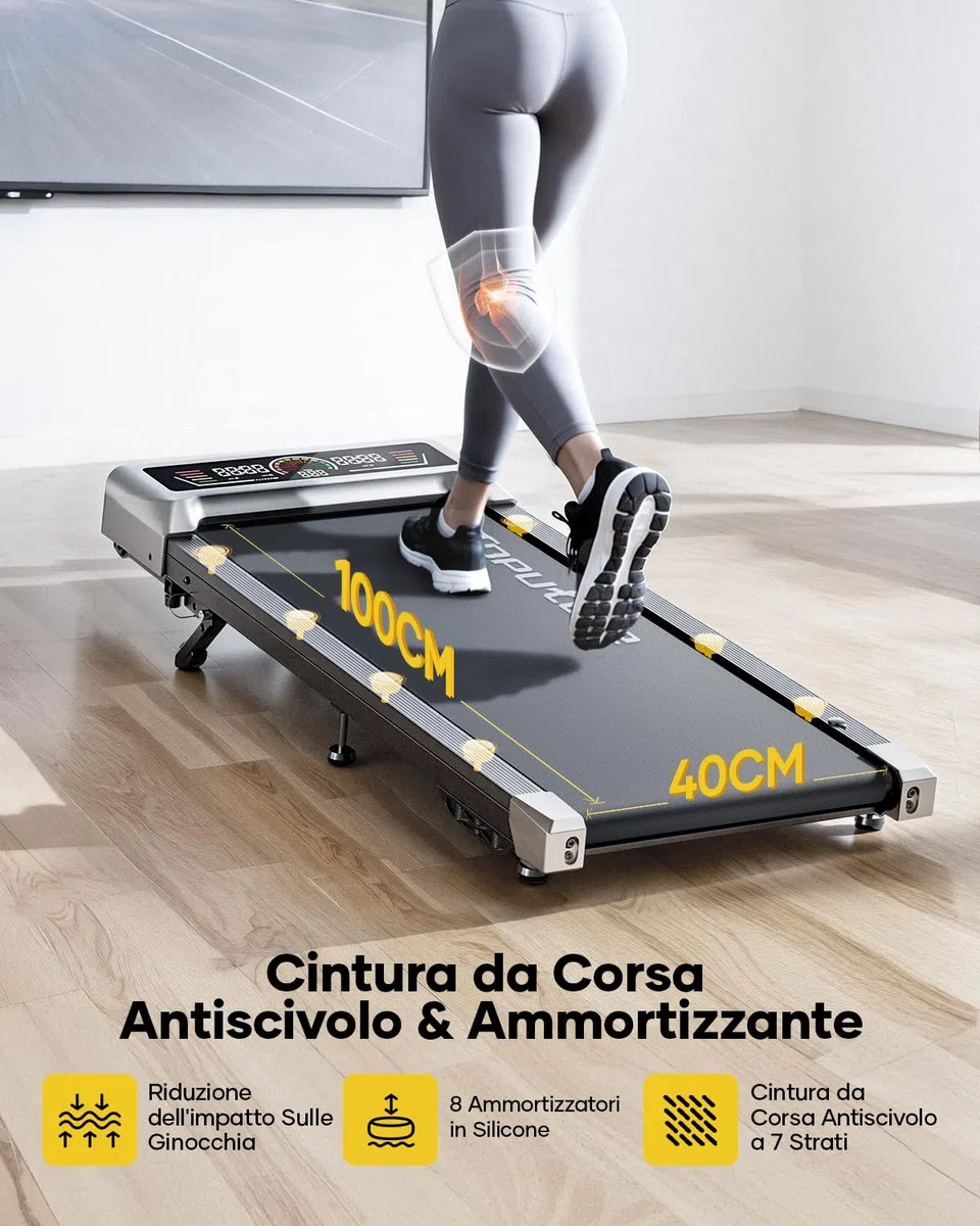 Tapis Roulant Elettrico con 10% Inclinazione, 1-10km/h Tapis Roulant Salvaspazio, 3 Pendenza, 3.0HP Motore silenzioso, 4 in 1 Sotto la Scrivania Walking Pad, App e Telecomando, Ampio Display LED