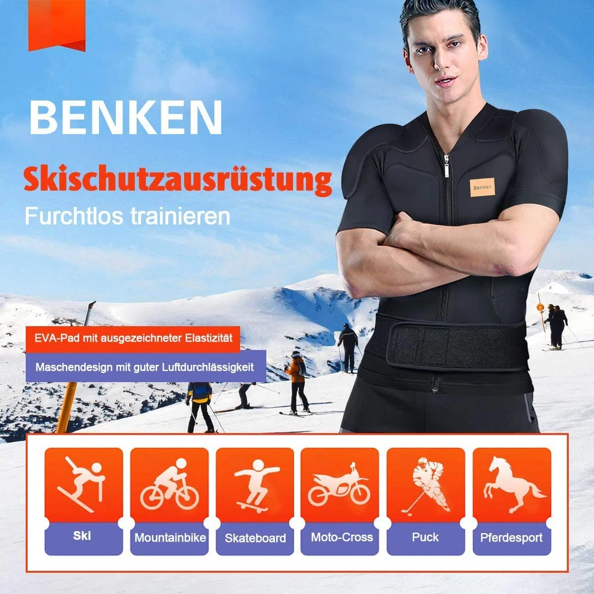 BenKen Manica Corta Protettore Shirt per Adulti, Petto Posteriore Spine Protector Vest Regolabile, Donna Uomo Body Guard Armatura Protettiva Sport Body Armor Jacket (L)