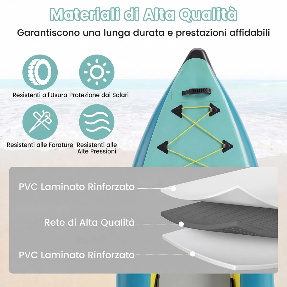 COSTWAY Kayak Gonfiabile 2 Posti, Kayak da Pesca Gonfiabile e Portatile 381 cm con 2 Sedili Imbottiti e Poggiapiedi Regolabili, Remi in Alluminio, Pompa a Mano, Ideale per Lago e Mare