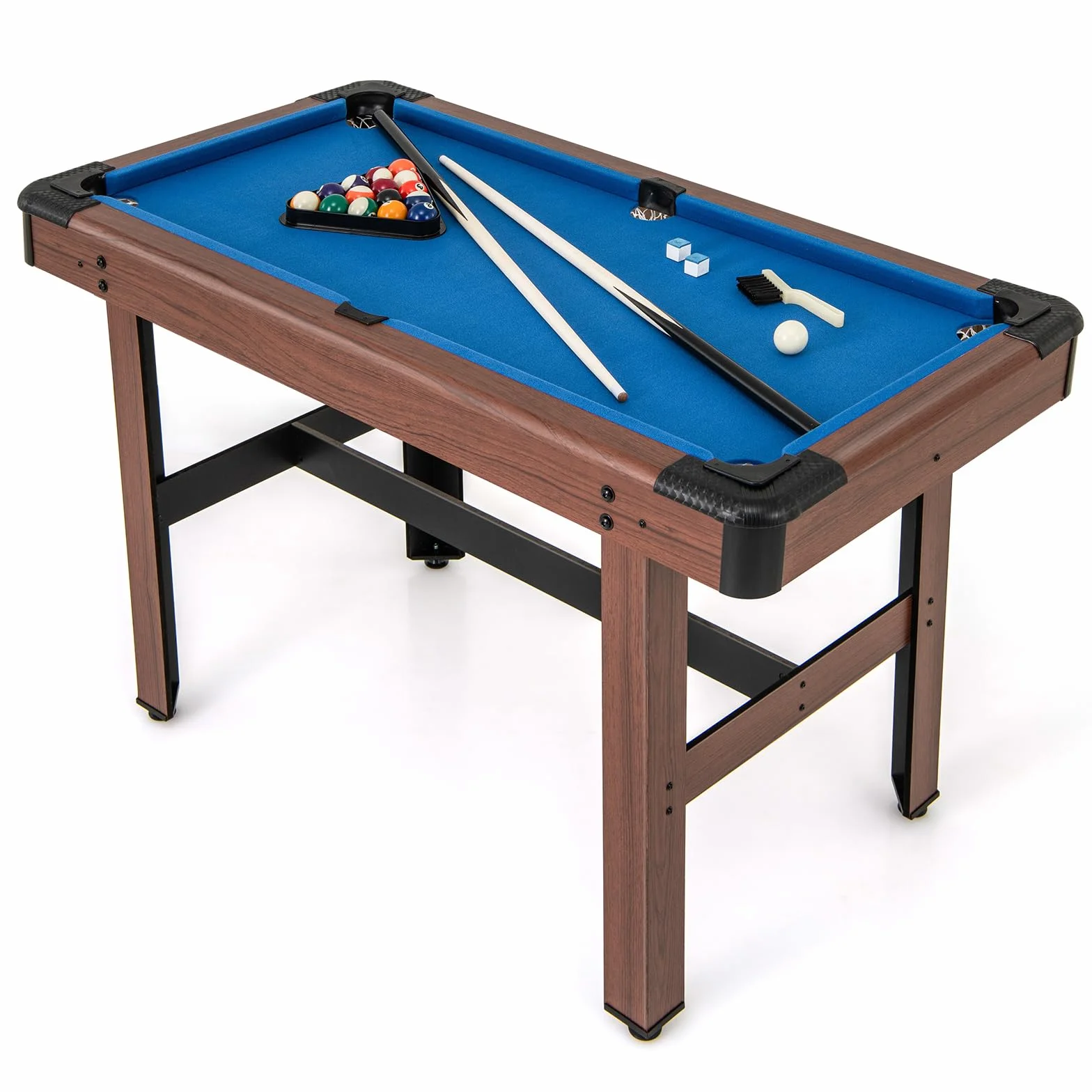 COSTWAY Tavolo da Biliardo, Tavolo da Gioco Biliardo in Legno con Set di Palline 2 Steccette 2 Gessi Triangolo Spazzola, Mini Tavolo da Biliardo per Sala Giochi bar Palestra, 122x61x76 cm