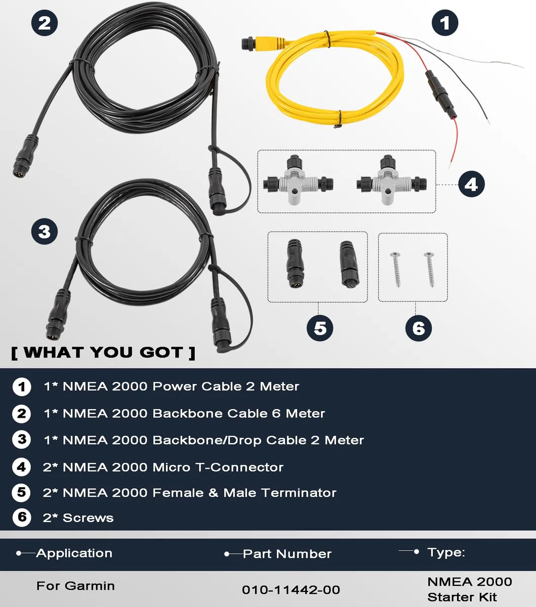 010-11442-00 NMEA 2000 Starter Kit per Garmin ECHOMAP Chirp, ECHOMAP Plus, cavo di alimentazione NMEA 2000, cavo backbone con connettore a T e terminatore maschio femmina