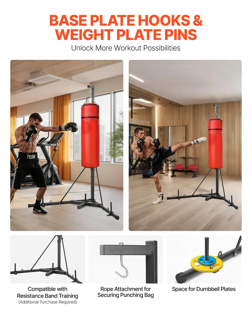 VEVOR Supporto per Sacco da Boxe, Attrezzatura per Allenamento Regolabile in Altezza, Supporta 65 kg, Supporto Indipendente con Base Appesantita, Sacco per Allenamento Palestra Casa