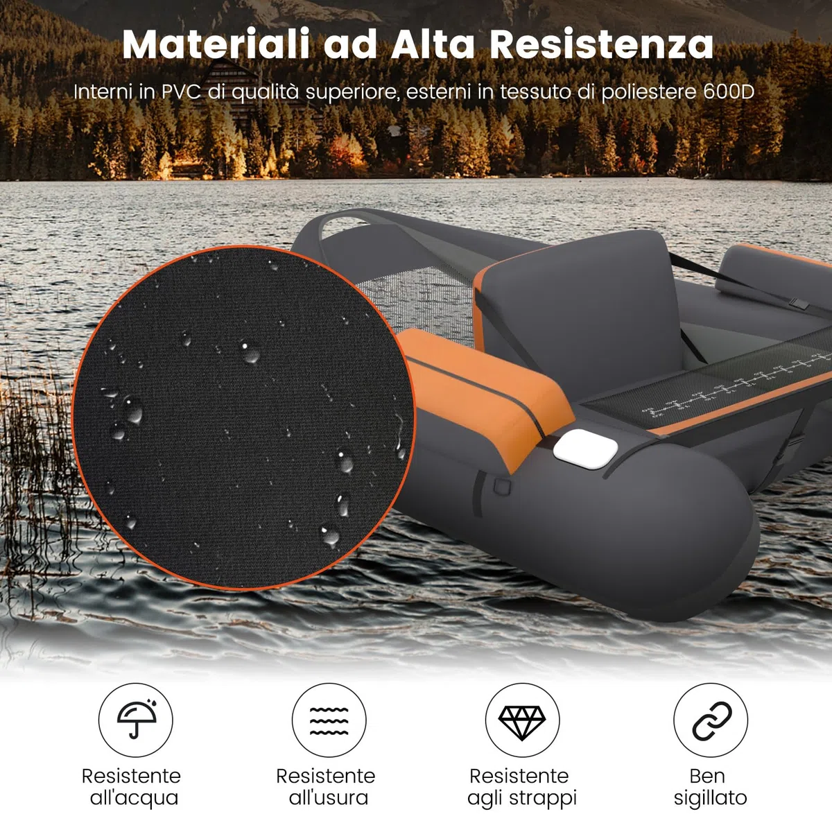 COSTWAY Gommone Gonfiabile da Pesca, Belly Boat con Statori per Amo Pesca, 2 Pinne, Pagaia in Alluminio, Pompa, Spallacci e Kit di Riparazione, Portata 160 kg