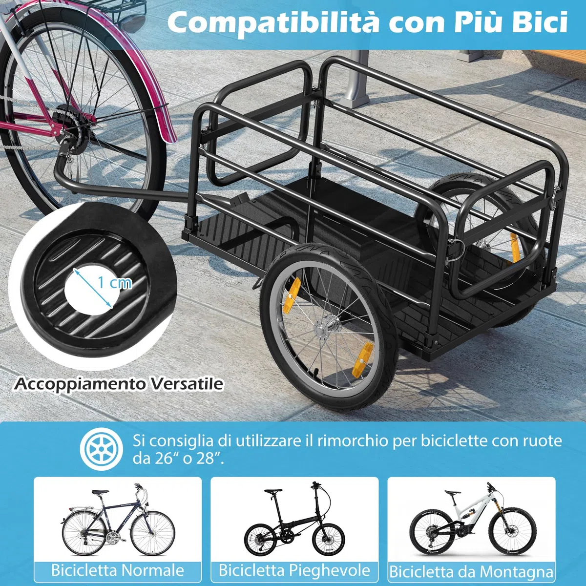 COSTWAY Carrello Cargo per Bicicletta Pieghevole, Rimorchio per Bici con Copertura in Tessuto Oxford e Ruote Pneumatiche con Relfettori, Carrello per Bici con Portata di 55 kg, 145,5 x 61 x 58 cm
