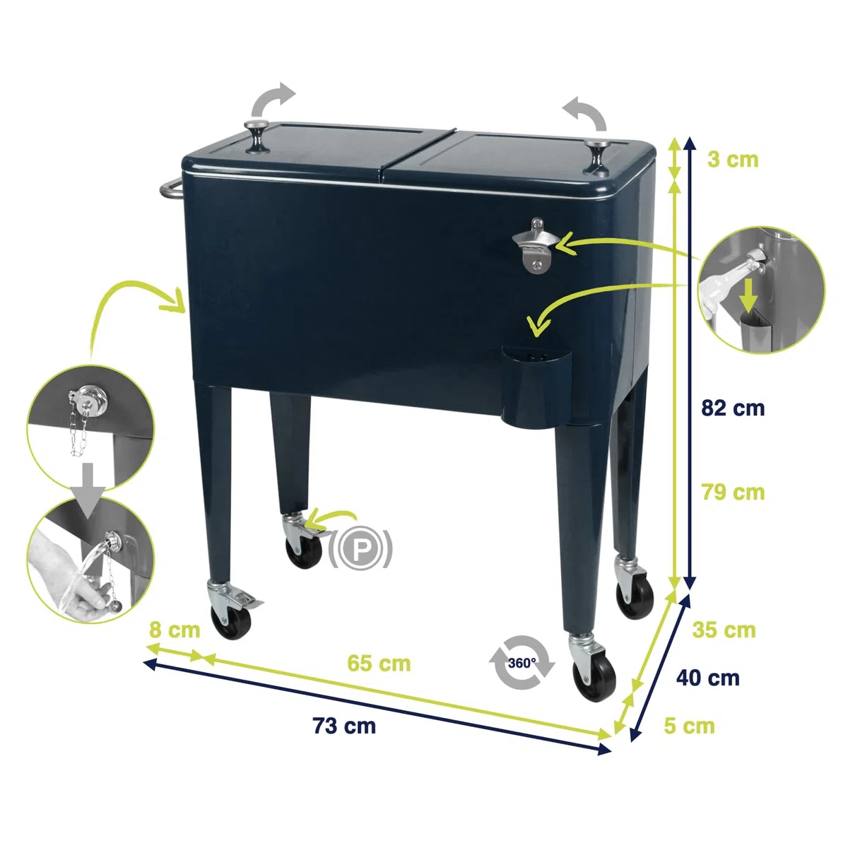 Kailua Cooler - Frigorifero per bevande - scatola di raffreddamento - Box Frigo - Frigo Portatile - Carrello Portabevande - Carrello Mobile Bar - refrigerator