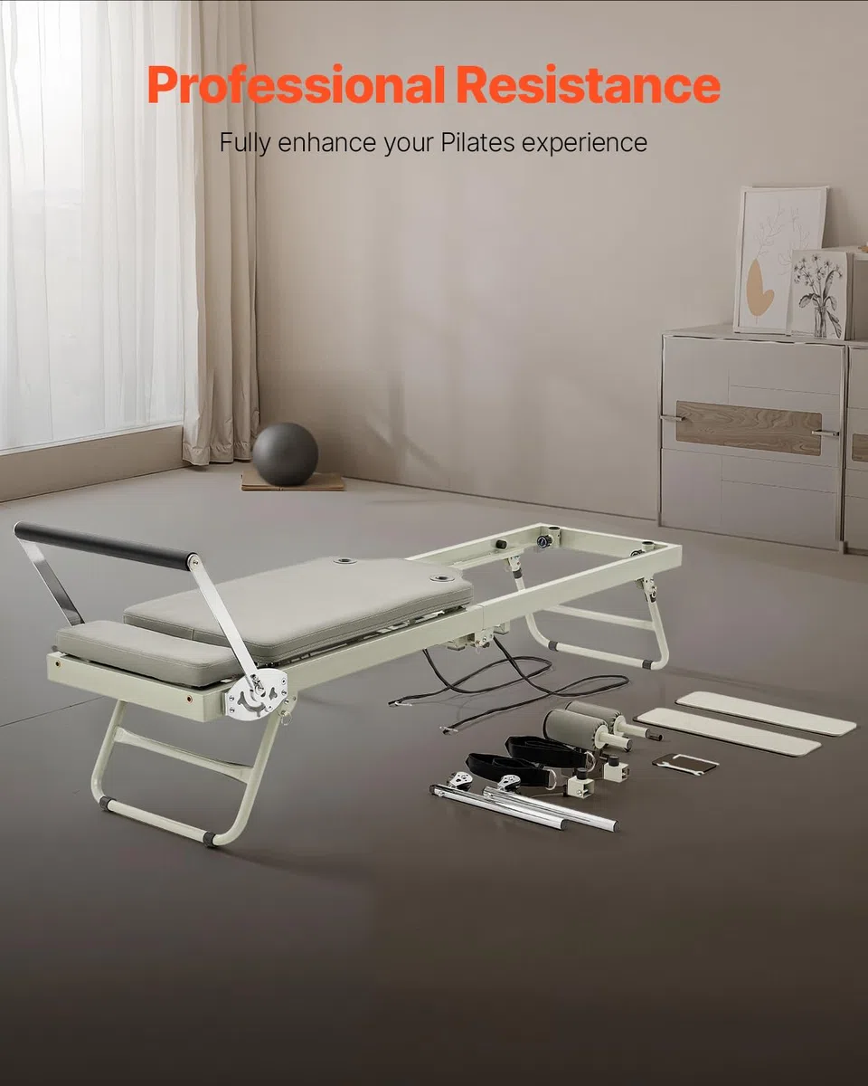 VEVOR Riformatore Pilates Pieghevole, Macchina per Allenamento Pilates per Palestra Casa, Letto Pilates con Doppia Resistenza Molla e Corda, per Utenti Avanzati Principianti, 2080x560x725 mm