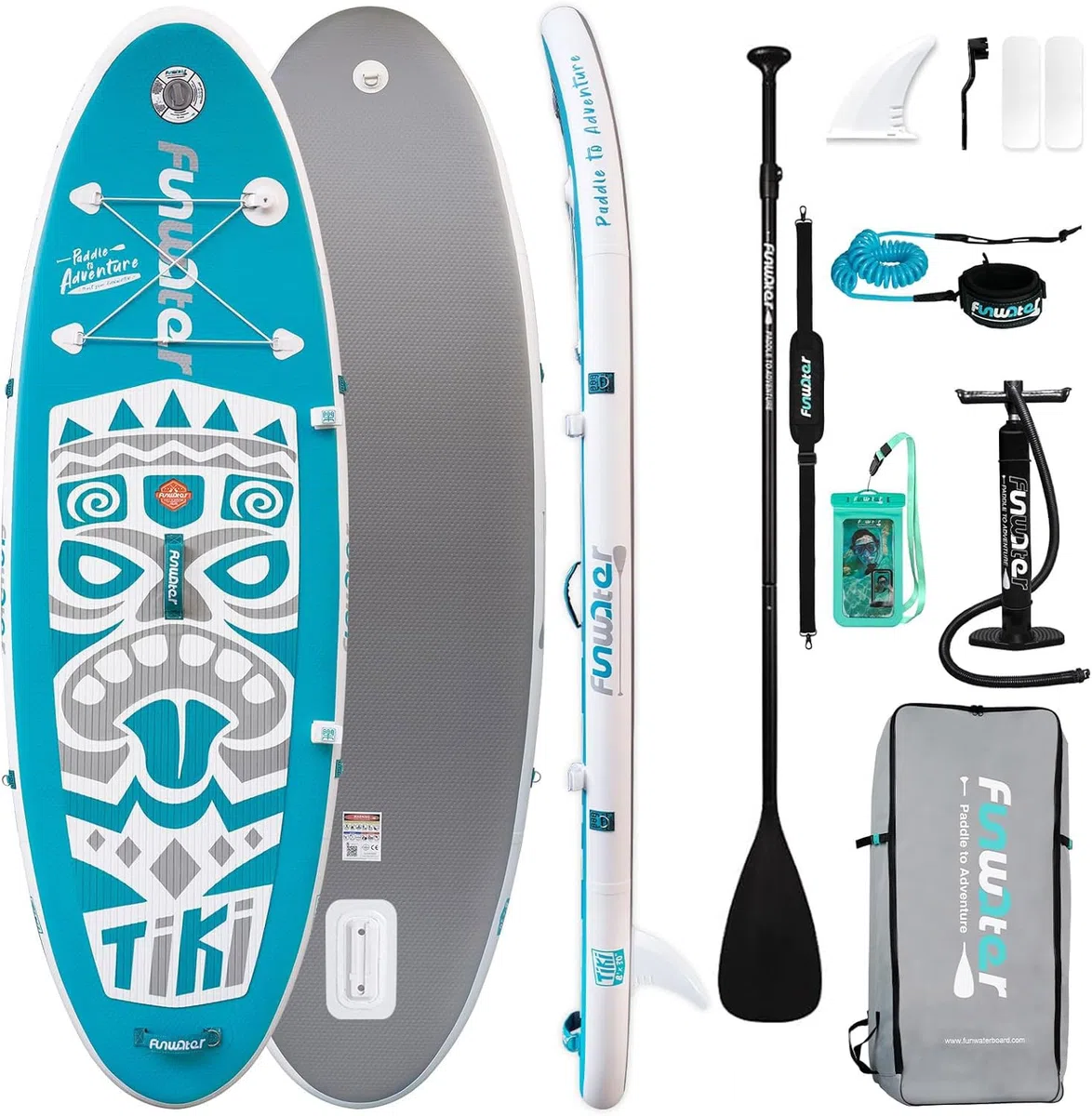 FunWater Tavola SUP Gonfiabile Surf Paddle Board, Ultralight SUP per tutti i livelli con paddle, pinne, zaino, pompa, kit di riparazione, guinzaglio, borsa telefonica