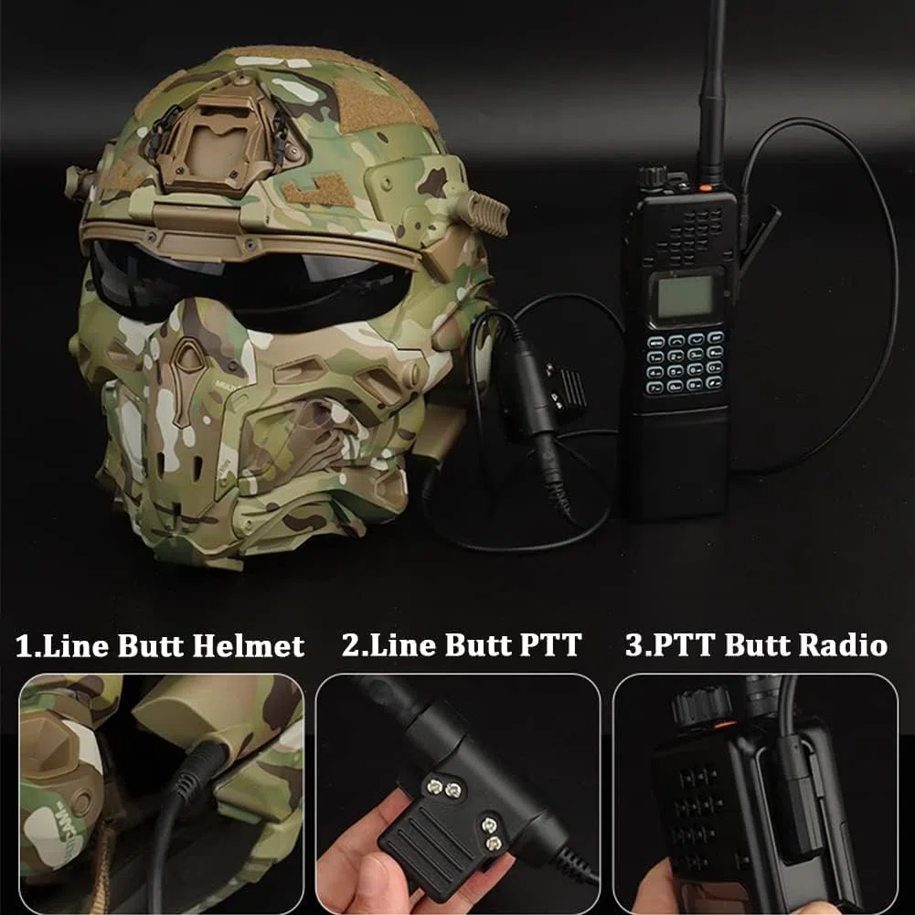 Casco tattico con cuffie rimovibili, ventola anti-appannamento e occhiali scorrevoli per attrezzatura paintball