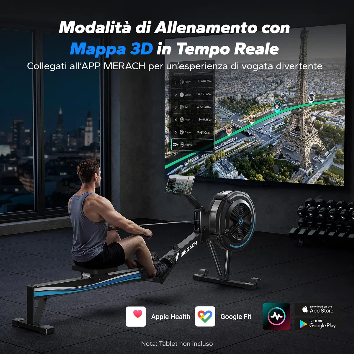 MERACH Vogatore per Casa, Vogatore ad Aria Professionale con App Esclusive, Unità di Canottaggio Interna, Sedili Comodi Ergonomici, 10 Resistenza Regolabile