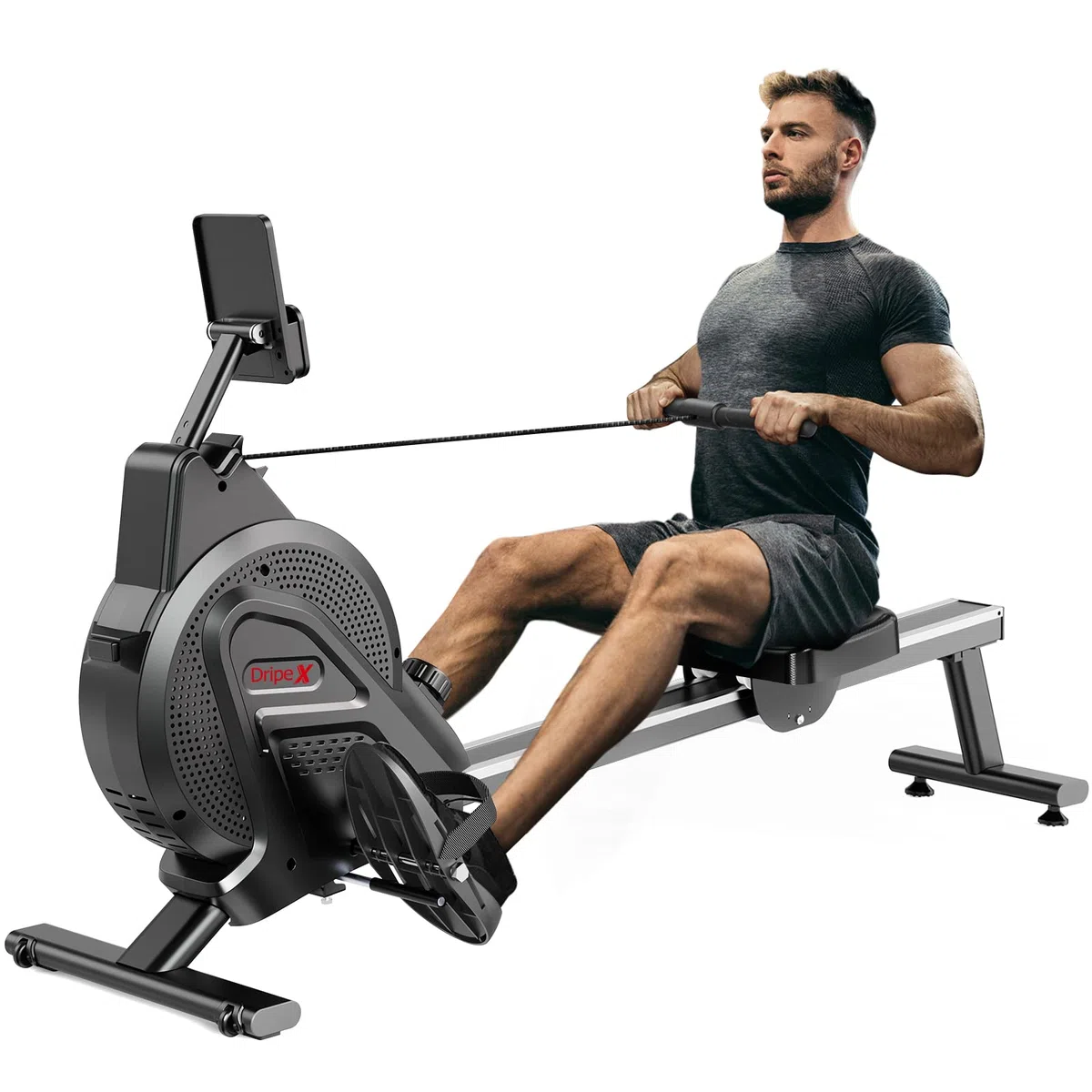 Dripex Macchina da Remo Magnetica, Vogatore da Casa Silenzioso con 16 Livelli di Resistenza, Binario in Alluminio, Schermo LCD, Allenamento Cardio Completo e Fitness Domestico