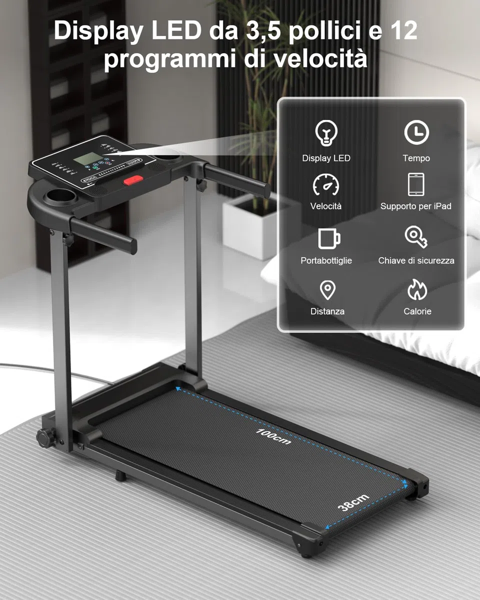 Tapis Roulant Elettrico Salvaspazio Pieghevole - Economico Tapirulan da Casa Walking Pad 10 km/h Portatile Treadmill Professionale Tappeto per Camminare Con Display LCD 12 Programmi