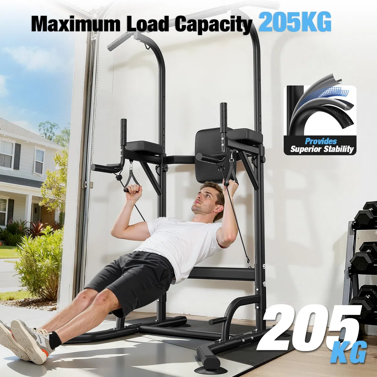 Dskeuzeew Power Tower Dip Station, stazione di forza fitness con barra per trazioni, torre di potenza multifunzionale per allenamento a casa in palestra, carico 150 kg, nero