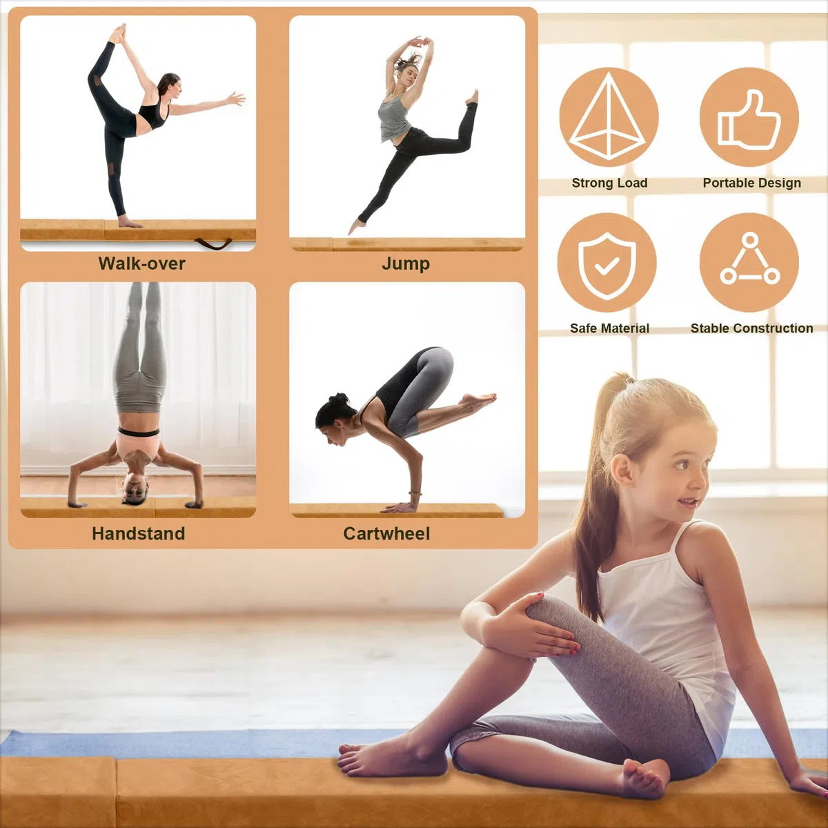 FBSPORT 240 CM Trave di Equilibrio Pieghevole, Trave di Equilibrio per Ginnastica, Trave di Pavimento per Palestra, Trave di Equilibrio a Strati Floccanti, Attrezzature per Il Fitness per Bambini