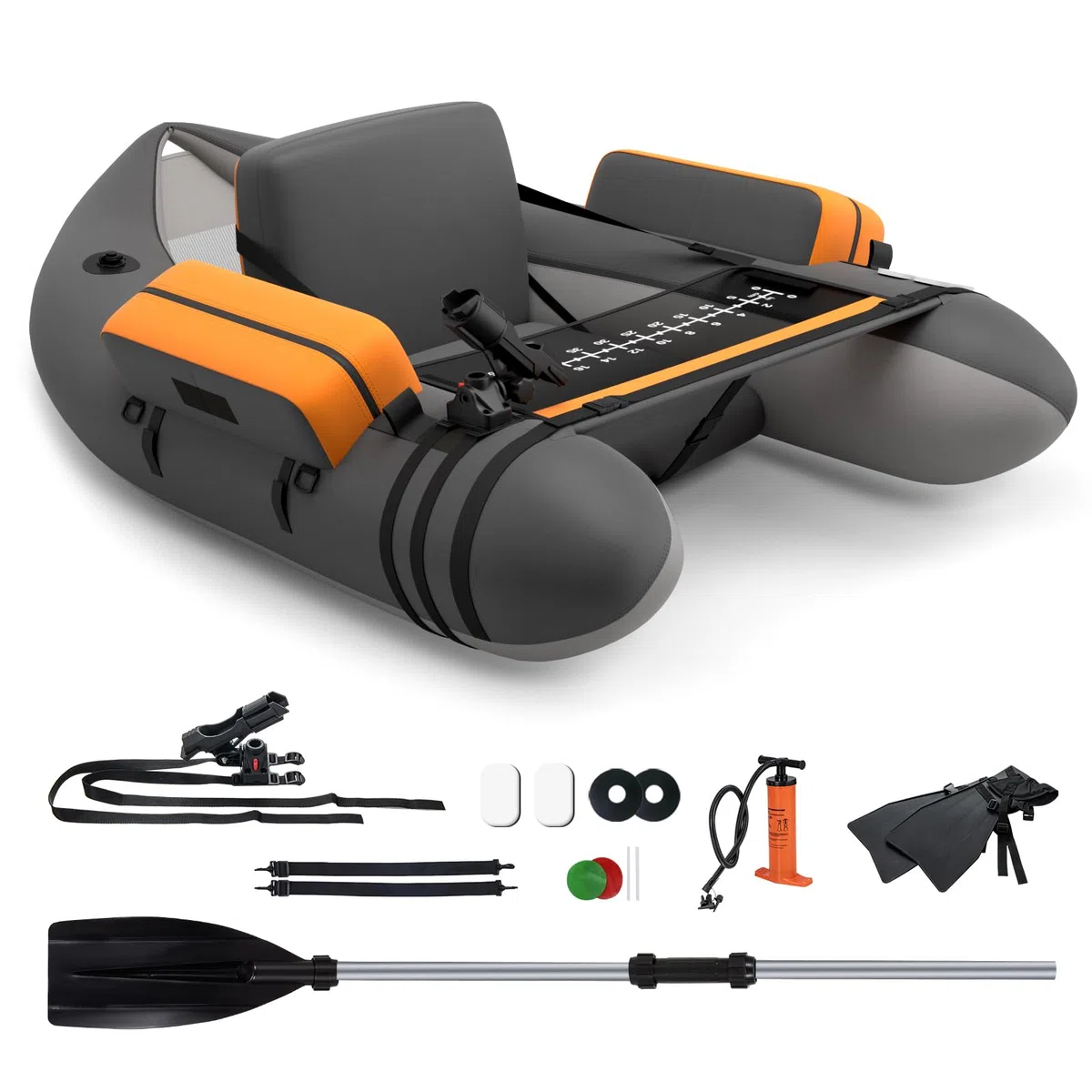 FANTASK Barca gonfiabile gonfiabile, barca da pesca con pompa, pagaia, cinghie, Bellyboat per adulti, portata 150 kg, 135 x 109 x 54 cm