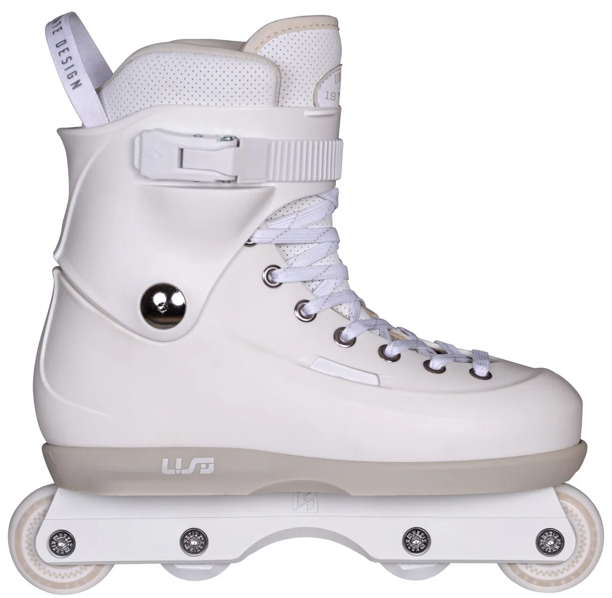 USD Sway Chess White Stunt Skates - Pattini in linea aggressivi Hardboot, Kizer Fluid IV UFS, 60 mm, 88 A, cuscinetti a sfera ABEC 9, bianco/grigio per Street & Park