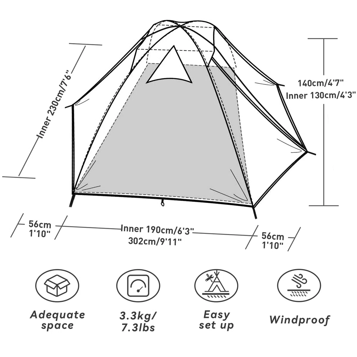 Forceatt Tenda Campeggio 2-4 Persone, Impermeabile Antivento Tenda a Due Porte, Ultra-Leggero Facile da Installare Tende da Campeggio, per Campeggio, Spiaggia, Arrampicata, Escursionismo