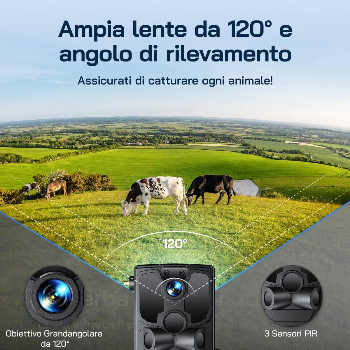 WOLFANG Fototrappola, 4G LTE Fototrappola Solare 2.5K con Scheda SIM Preinstallato e SD, Fotocamera con Allarme, Visione Notturna, Angolo 120° 82ft, Tempo di Scatto 0,2s, IP66 Impermeabile, Nero