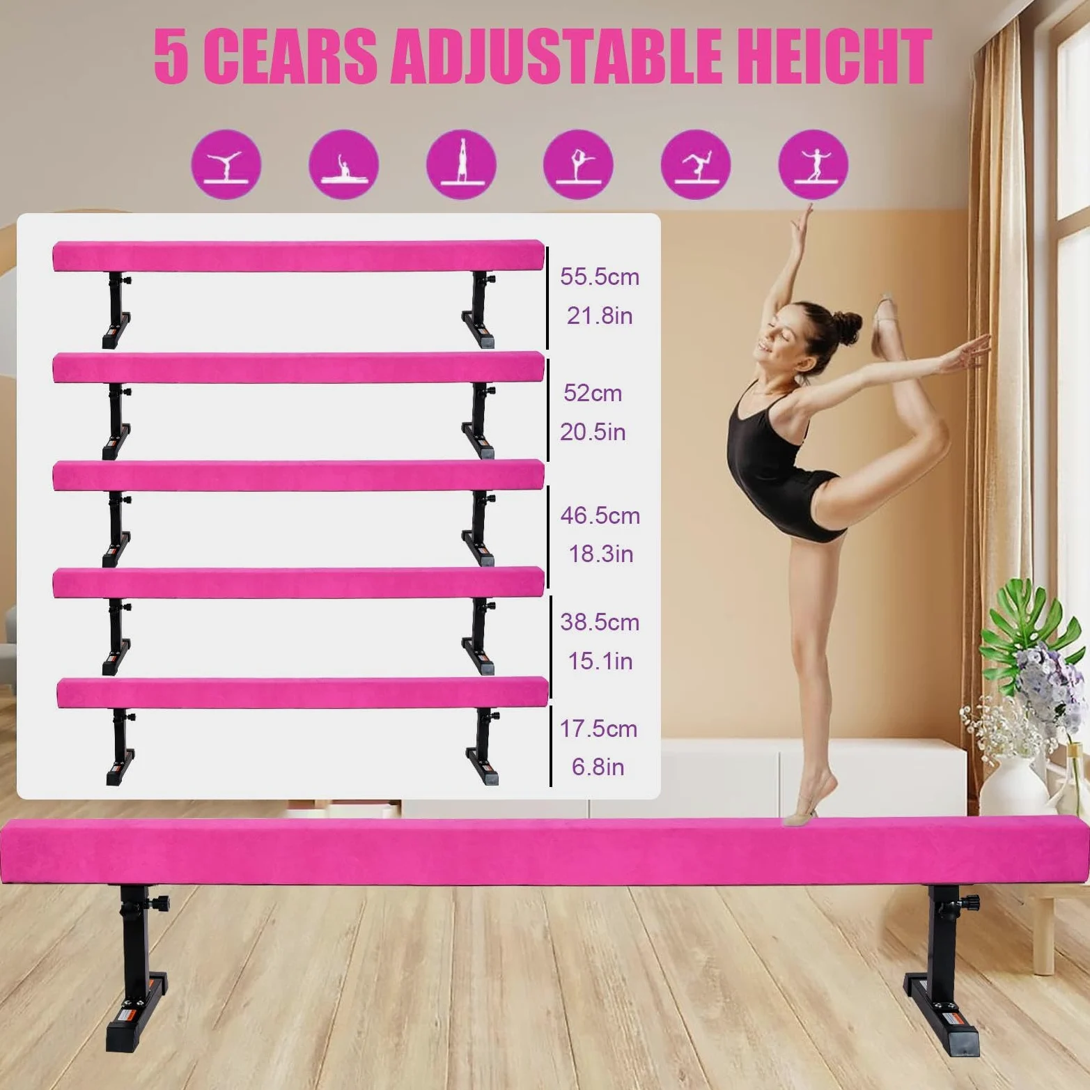Trave Di Equilibrio Per Bambini, Trave Di Equilibrio Per La Casa, Trave Di Equilibrio Regolabile In Altezza, Trave Di Equilibrio Per Ginnastica 180 Cm, Regolabile In 5 Altezze