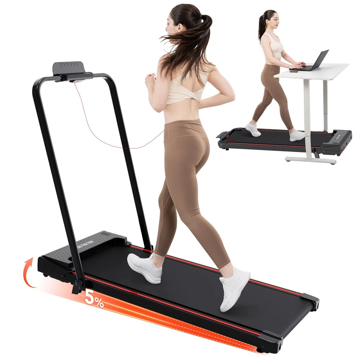 Tapis roulant, inclinazione del 5%, pieghevole, tapis roulant elettrico pieghevole da 1400 W, Walking Pad 12 km/h, tapis roulant elettrico pieghevole