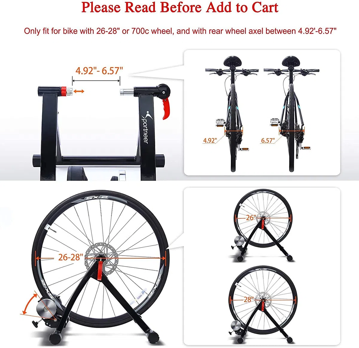 Sportneer Rullo per Allenamento, Supporto per Bici Supporto Magnetico in Acciaio per Bicicletta con Ruota di riduzione del Rumore per Esercizio al Chiuso (Rooso)