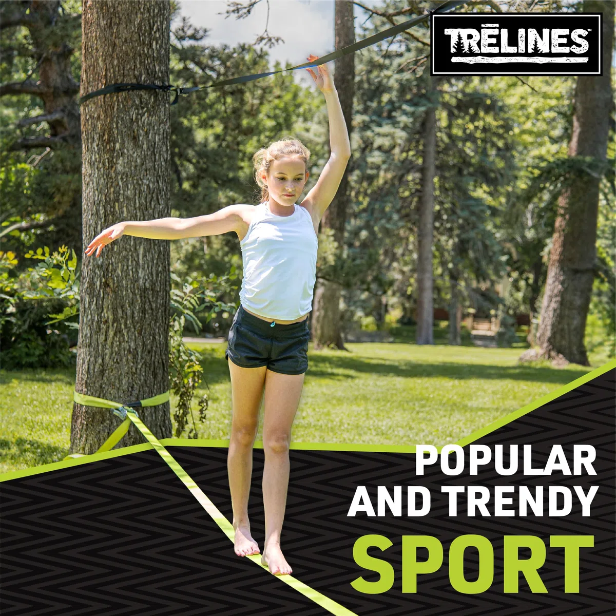 Treline Slackline Classico 15m – Kit Completo con Corda di Allenamento, Gancio in Metallo e Borsa per Bambini e Adulti