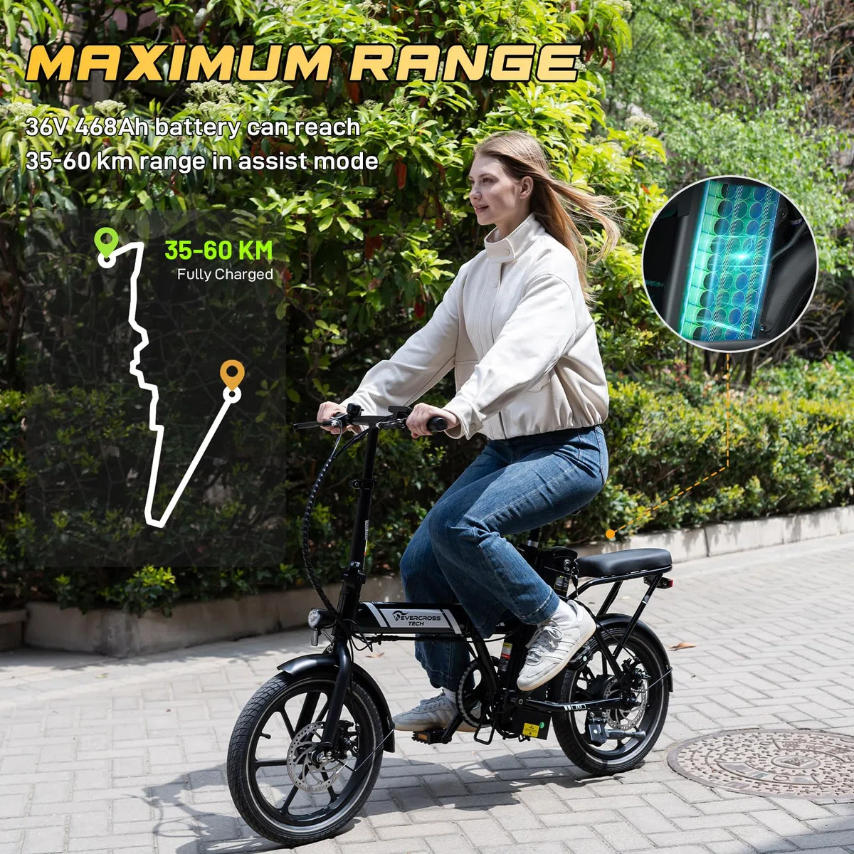 EVERCROSS Bicicletta Elettrica per Adulti, 250W Bici da Montagna,16"/20" Pneumatici Grassi E-Bike, Fino a 25KM/H, 36V/48V Batteria Rimovibile E-Bici,Sistema a Doppio Disco