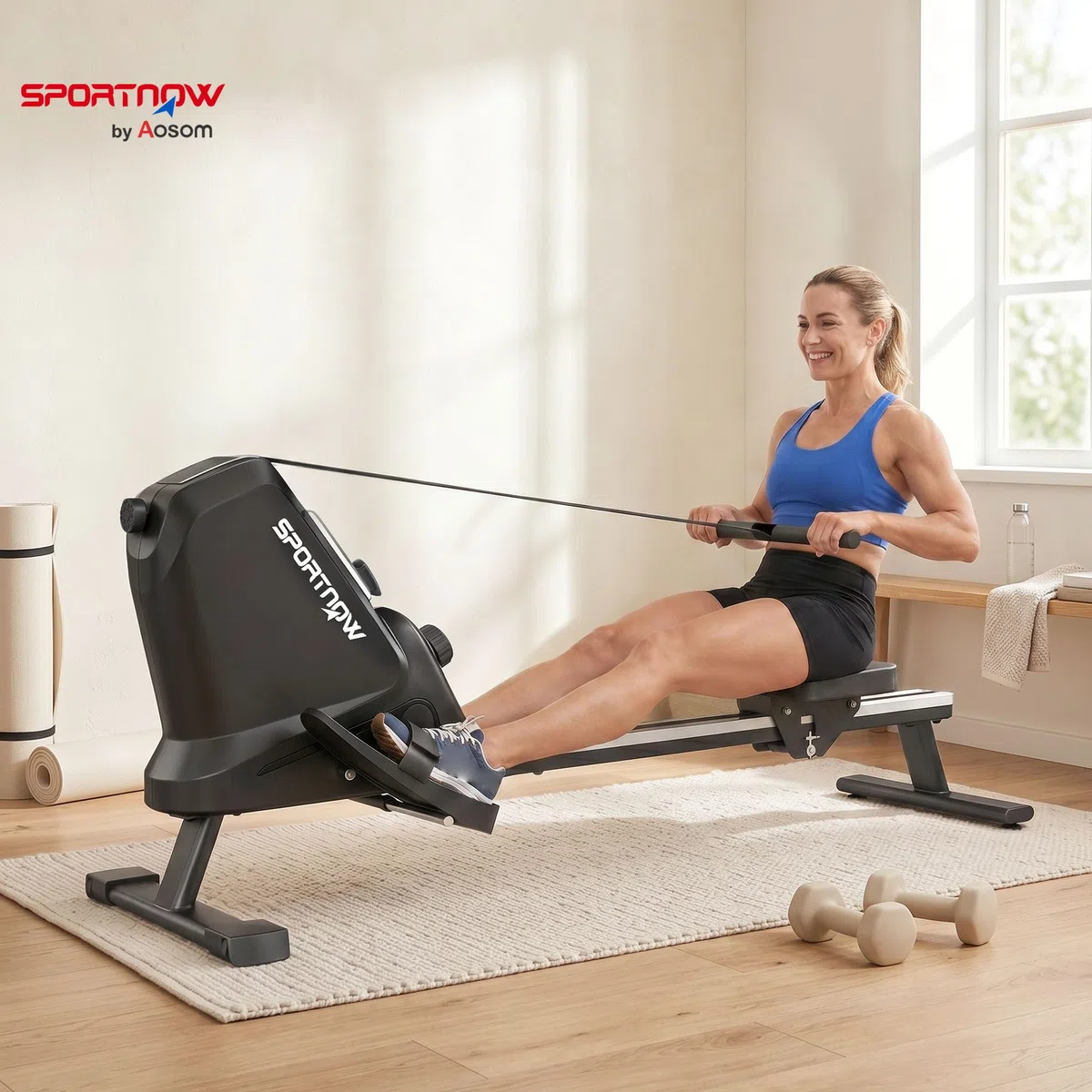 SPORTNOW Vogatore per Casa, Vogatore Magnetico Silenzioso con 16 Livelli Resistenza, APP Bluetooth, Guida Alluminio, Display LCD, Portatelefono, Ruote, Stoccaggio Verticale Salvaspazio, Max 130 kg