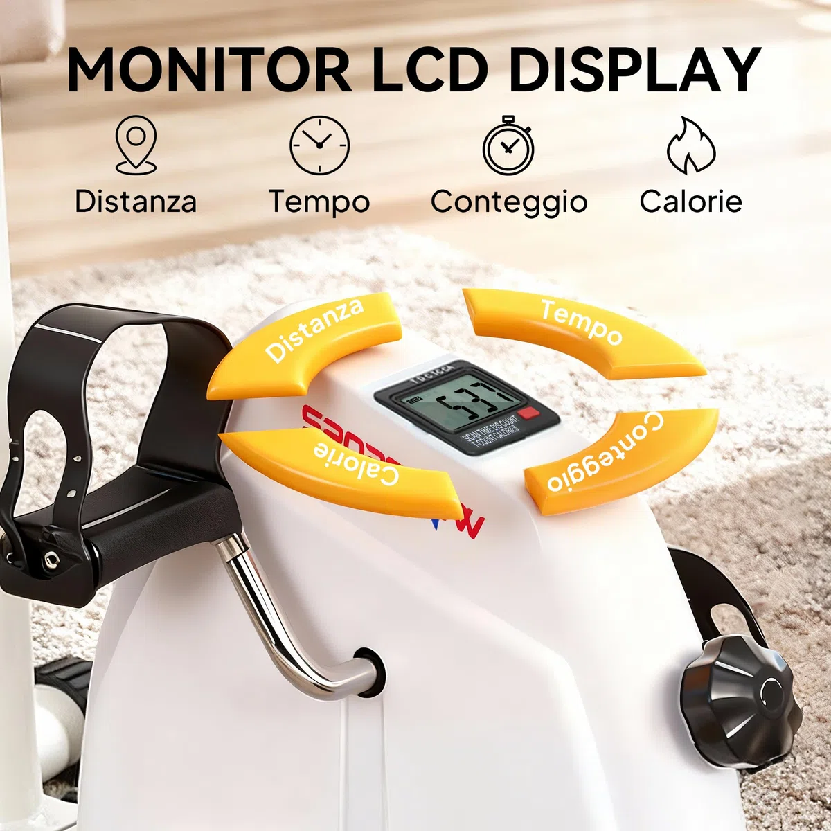 SPORTNOW Cyclette da Seduta per Braccia e Gambe, Pedaliera per Riabilitazione con Altezza Regolabile, Display LCD, Resistenza Regolabile e Pedali Massaggianti, per Anziani, Bianco