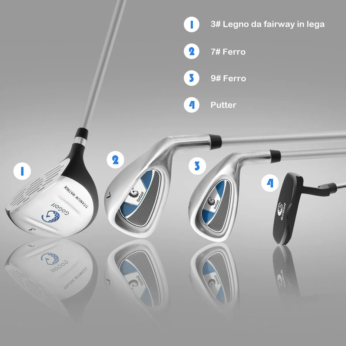 COSTWAY Set di Mazze da Golf per Bambini 11-13 Anni, con Legno da Fairway 3, Ferri 7 e 9, Putter, Coprimazze e Sacca da Golf, per Bambini e Bambine Destrimani