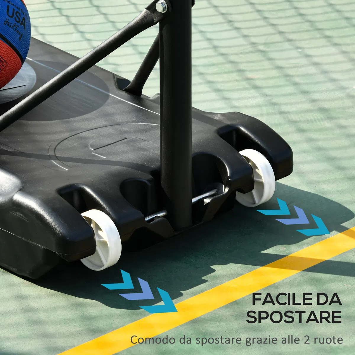 HOMCOM Canestro Basket Altezza Regolabile 160-210cm, Canestro Basket Esterno con Struttura in Acciaio e Base con Ruote, Tabellone in PE Trasparente