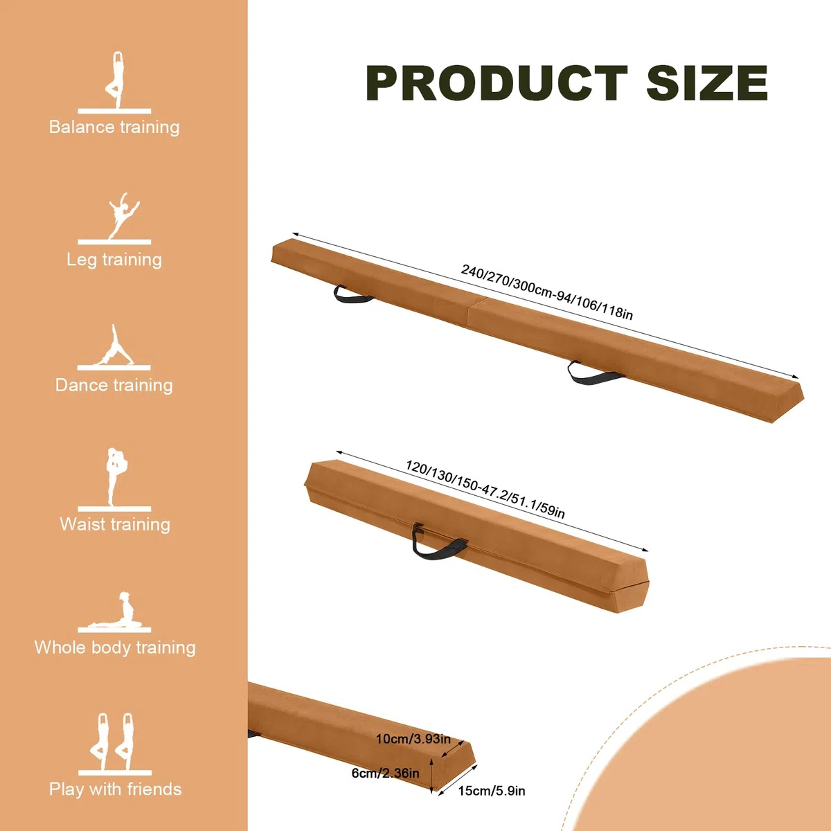 FBSPORT 240 CM Trave di Equilibrio Pieghevole, Trave di Equilibrio per Ginnastica, Trave di Pavimento per Palestra, Trave di Equilibrio a Strati Floccanti, Attrezzature per Il Fitness per Bambini