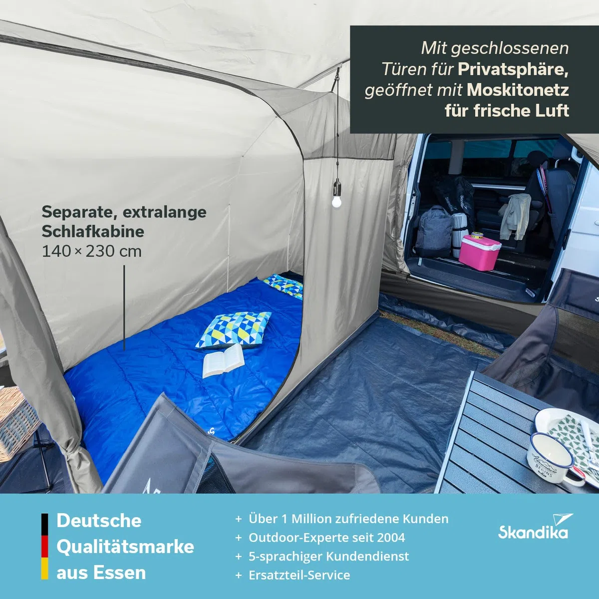 Skandika Aarhus Travel 2 / Aarhus Air Protect Tenda da campeggio per bus | con/senza Air Protect, 2 persone, autoportante, 2 m altezza, zanzariera