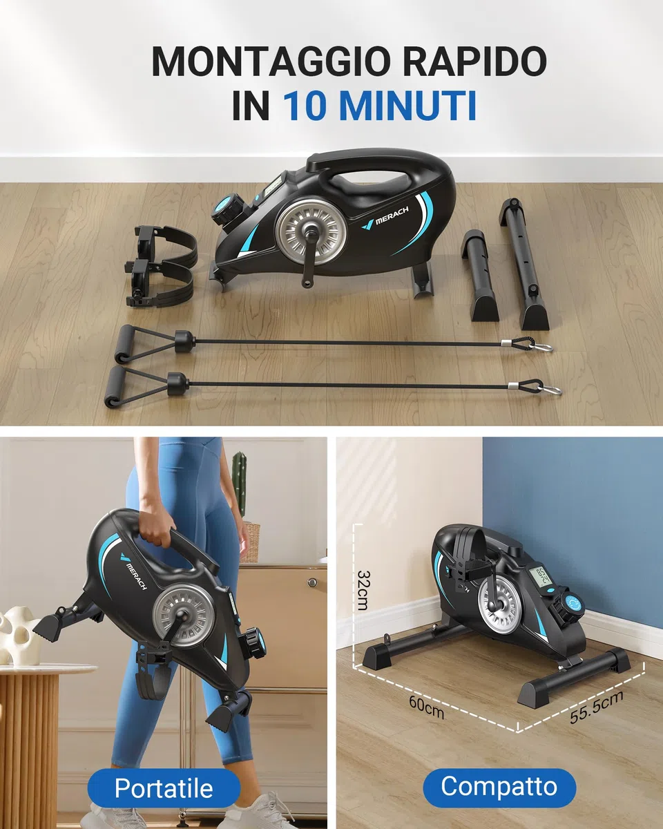 MERACH Cyclette da Seduti, Pedaliera Trainer per Gambe per Casa, Mini Cyclette con 2 Fasce di Resistenza e Tappetino Antiscivolo, Dispositivo Fitness per Home Trainer per Ufficio a Casa, Salvaspazio