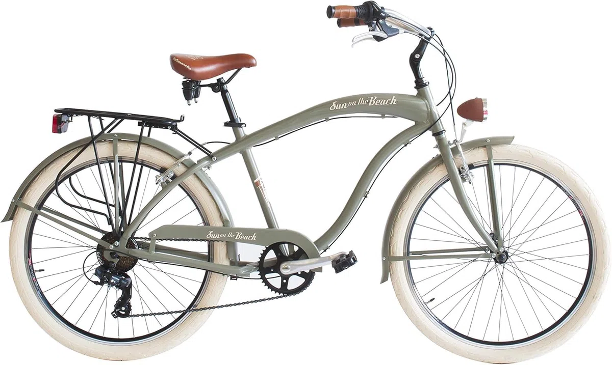 Via Veneto Bicicletta Cruiser Uomo Sun on the Beach 26" | Bicicletta da Passeggio| Bici da Città 6 Velocità, Telaio in Alluminio, Parafanghi, Luci LED e Portapacchi