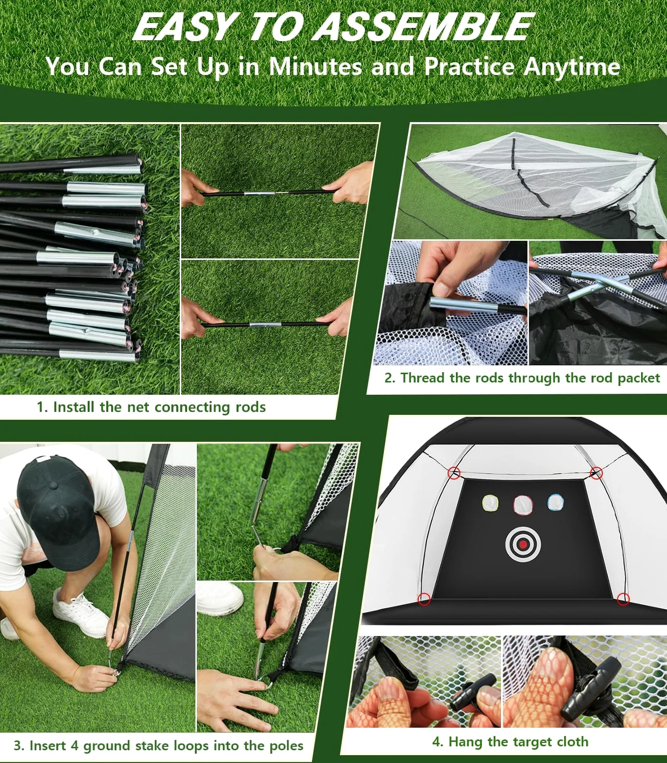 Rete da golf 3 x 2,1 m, con tappetino da golf Tri-Turf All in 1, per allenamento a dondolo, per allenamento a dondolo, con bersaglio, palline, tè/borsa