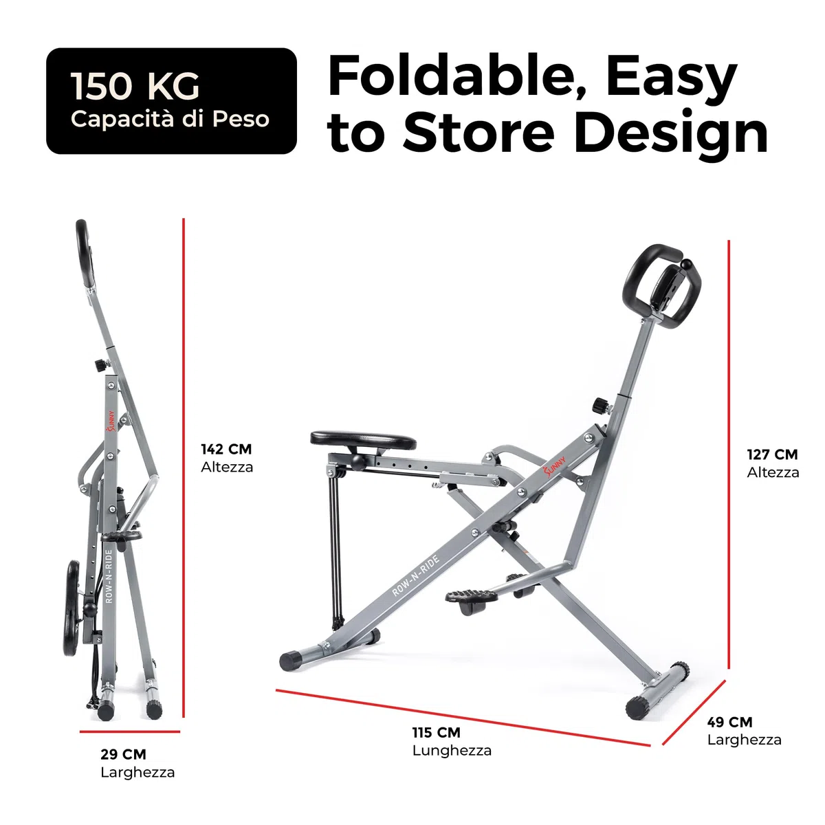 Sunny Health & Fitness Attrezzo per Allenamento con Squat Assist Row-N-Ride, Pieghevole e di Facile Montaggio con Resistenza Regolabile, Macchina per Allenamento in Casa per Braccia, Glutei e Gambe